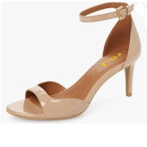 FSJ Beige Summer Buckled Ankle Strap Sandals Open Toe Mid Heels Casual Shoes